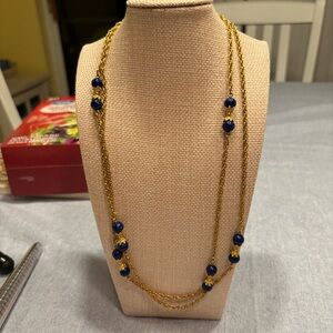 Gold and blue bead necklace